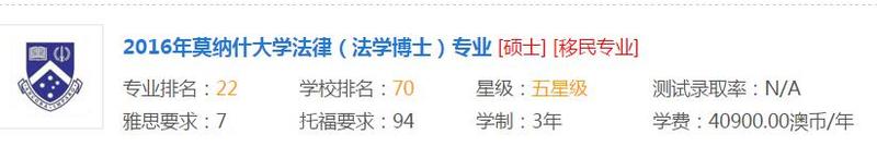 莫纳什大学 JD专业 基本信息 莫纳什大学JD专业基本信息